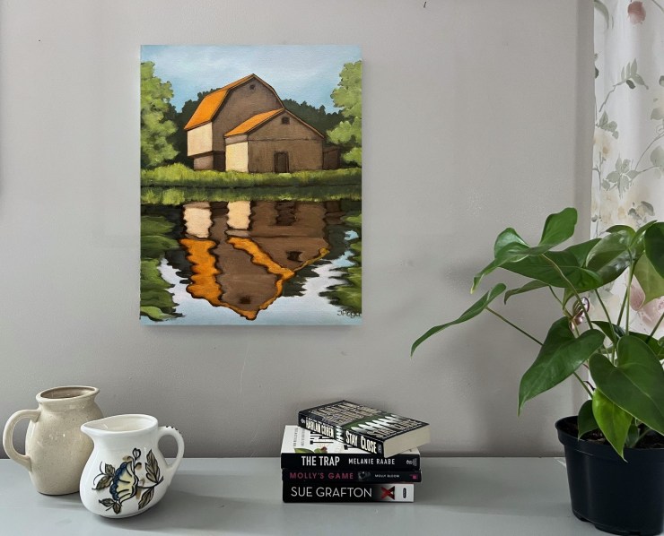 Lake reflection, acrylic painting