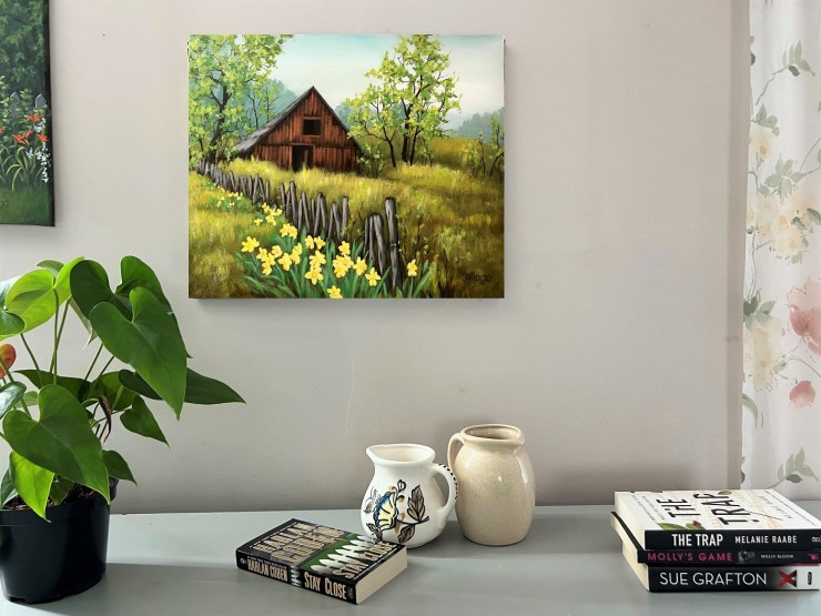 Country barn, spring painting
