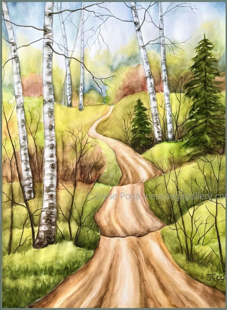 Endless road, watercolor painting