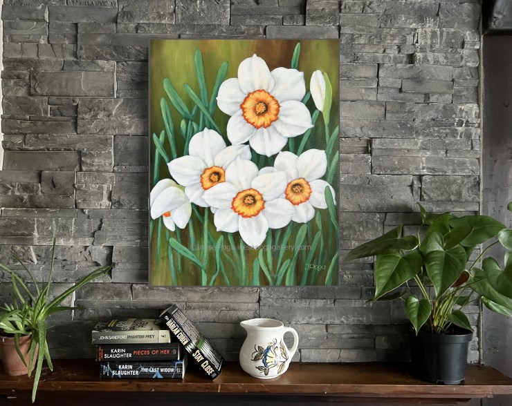 White daffodils, acrylic painting