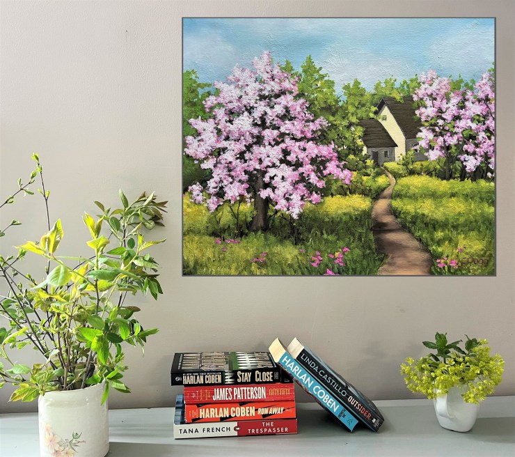 Spring orchard, acrylic painting