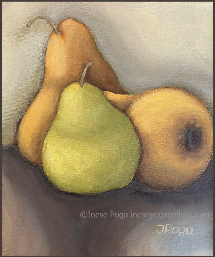 Pears still life, acrylic painting