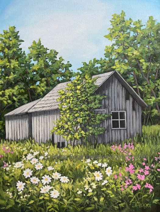 Old grey barn acrylic painting