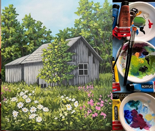 Old barn acrylic painting
