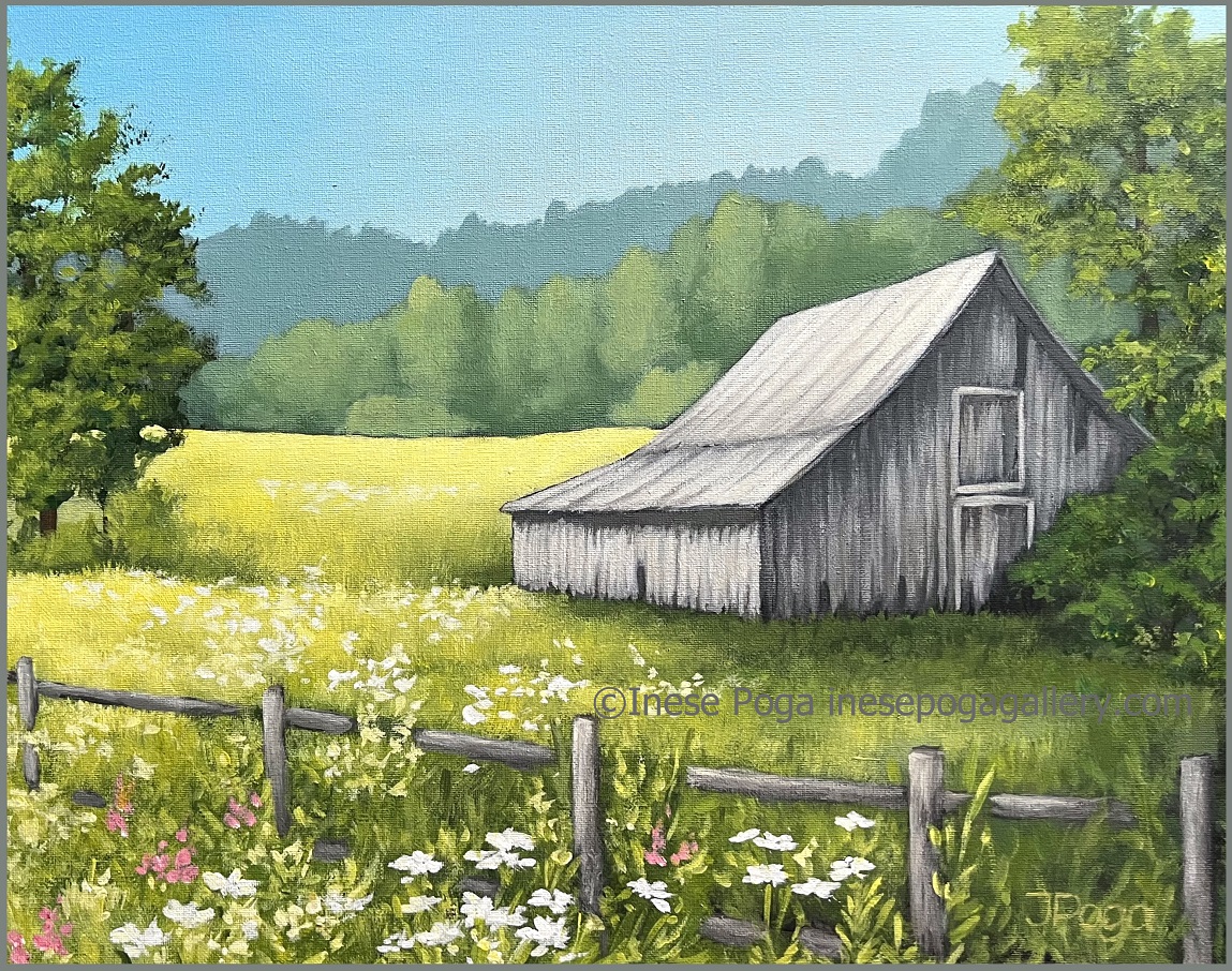 Old rustic barn acrylic painting