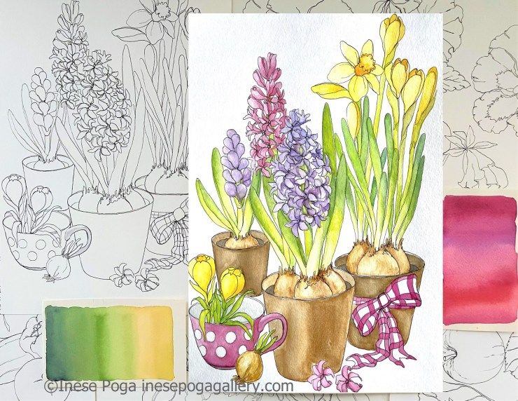 Watercolor illustration of spring flowers