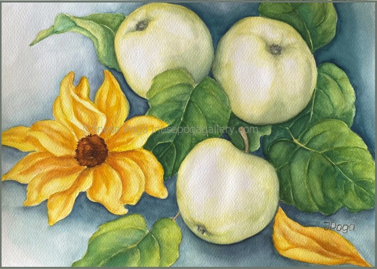 Apples, still life, watercolor painting for sale