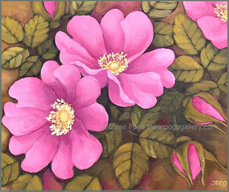 Wild roses, acrylic painting