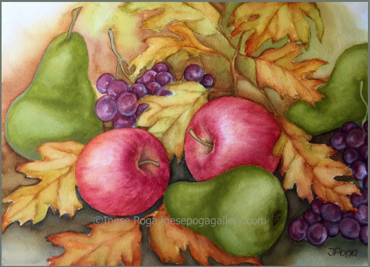 Still life with apples, watercolor painting for sale