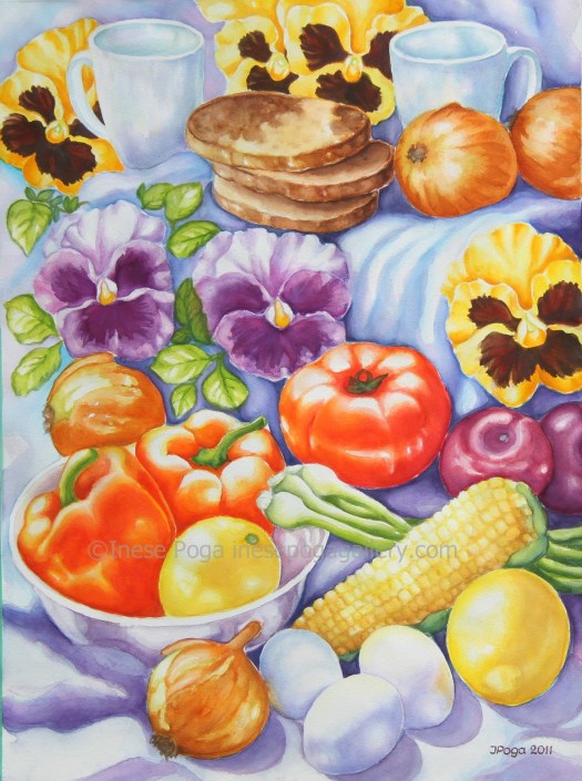 Art studio, still life painting in watercolor