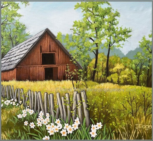 Barn landscape painting, smaller version