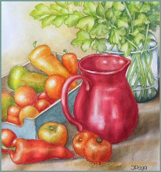 Bright red color in still life with the red jug