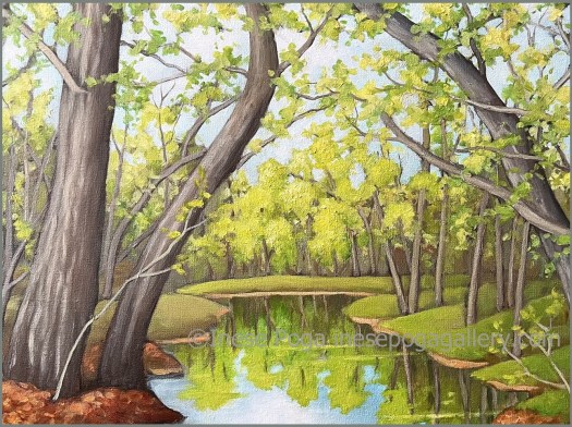 Spring landscape, creek with trees
