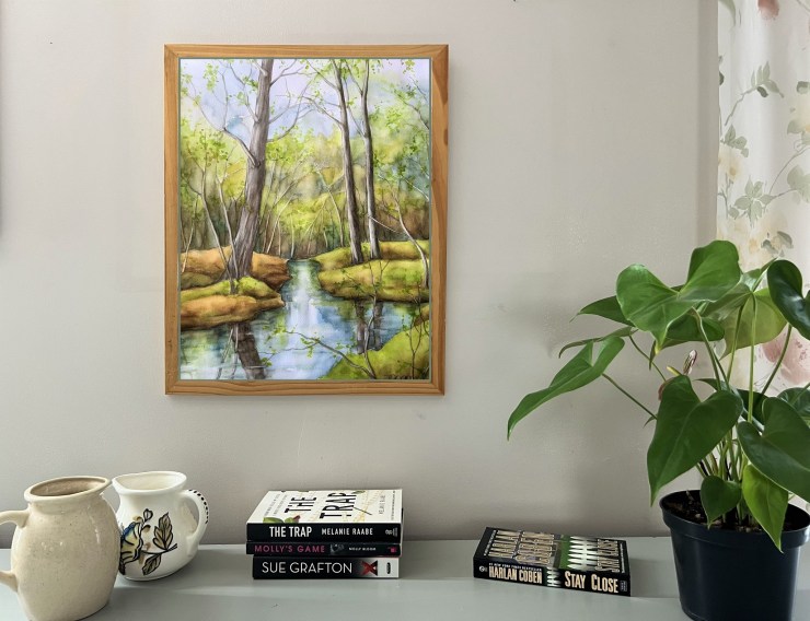 Creek art collections, home, spring landscape watercolor painting