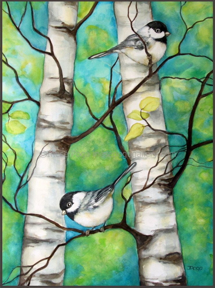 Watercolor chickadee painting