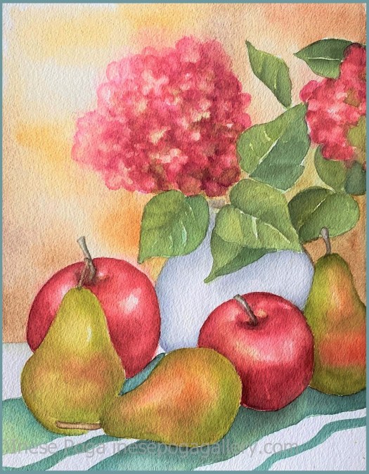 Fall still life watercolor painting for sale