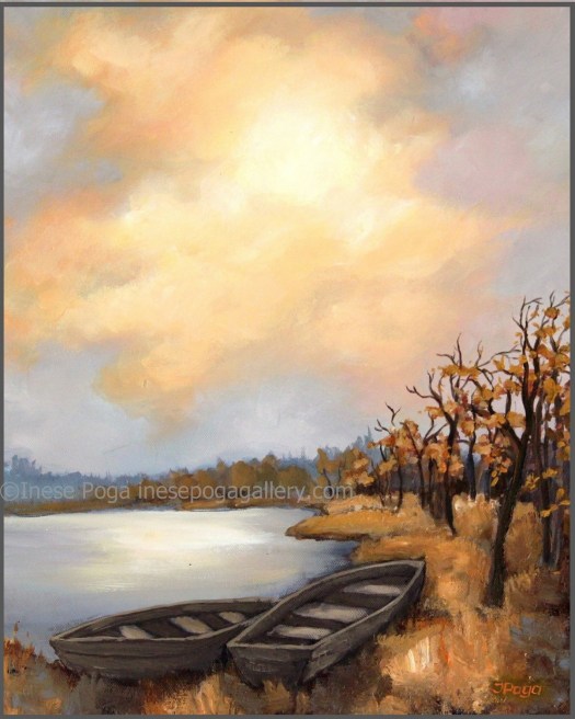 Landscape painting, acrylic sunset painting