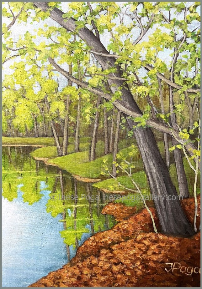Spring creek landscape, tree painting