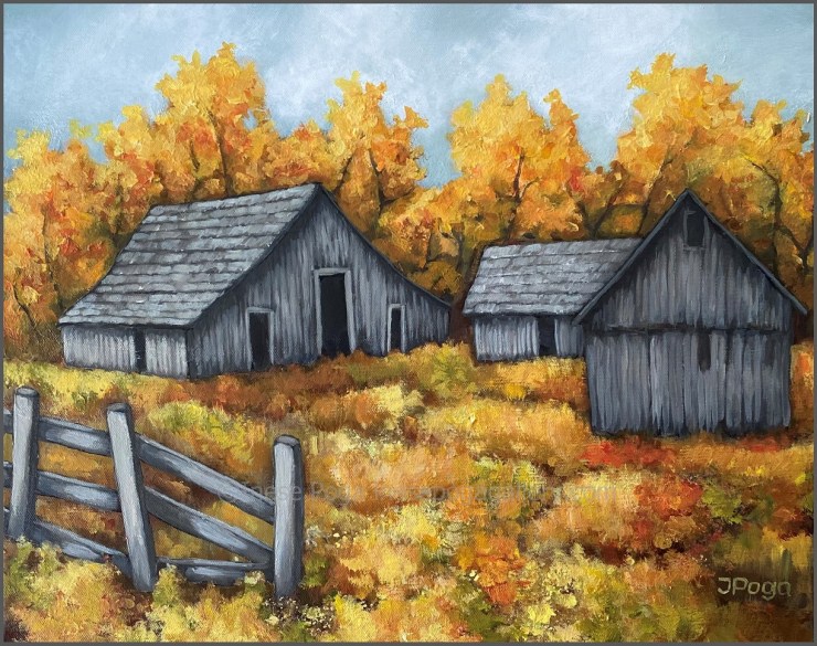 Country barns, acrylic painting