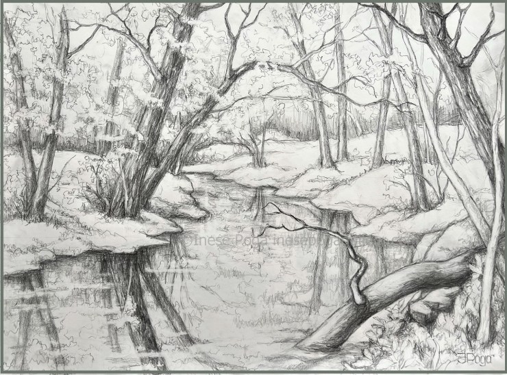 Pencil drawing, creek