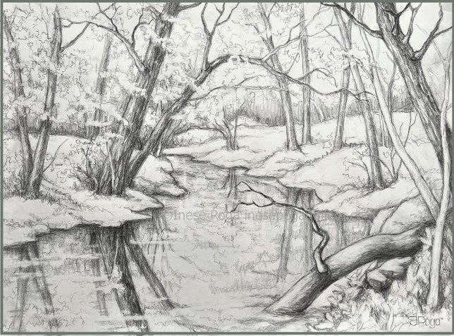 Pencil drawing, creek