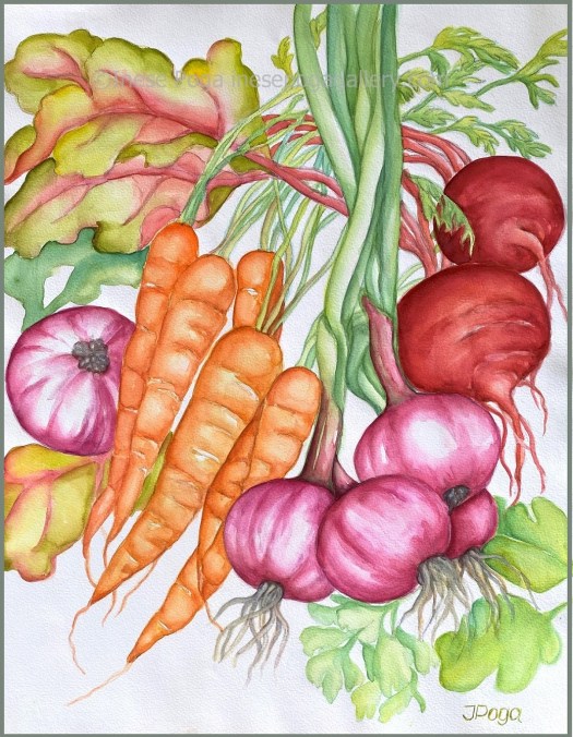 Vegetable still life, watercolor painting