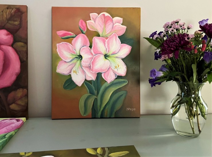 Amaryllis, flower paintings in acrylic