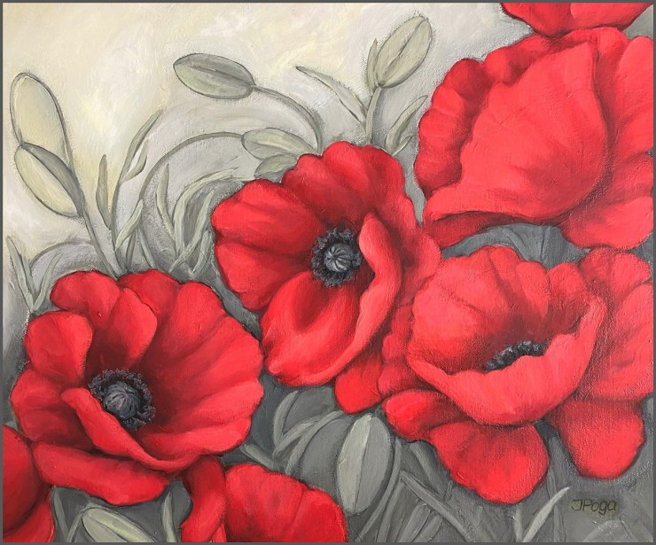 Red poppies, acrylic painting