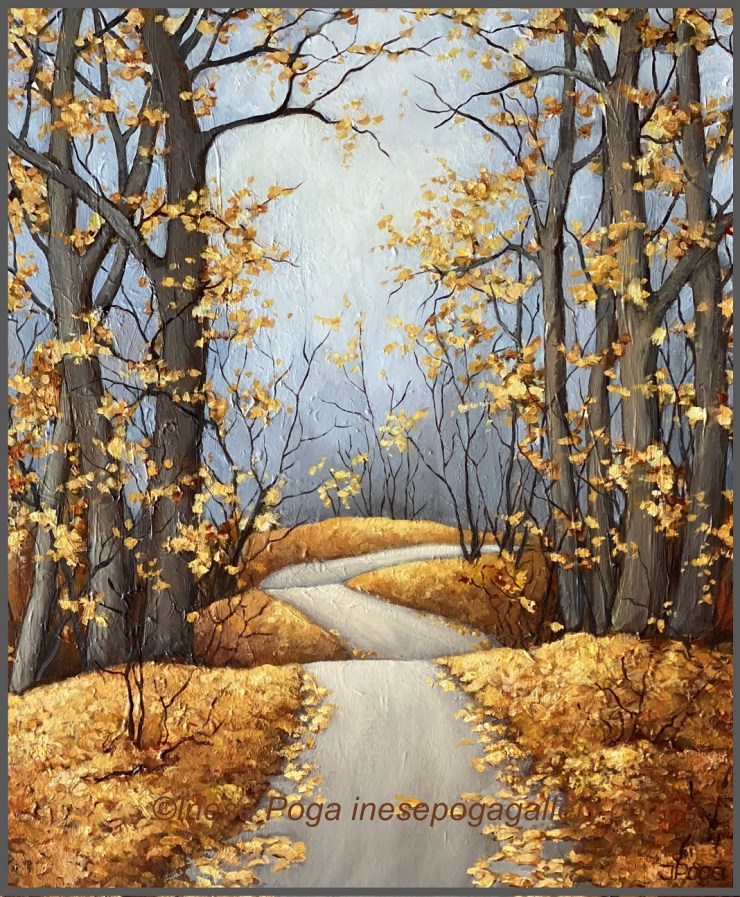 Autumn path, textured acrylic painting