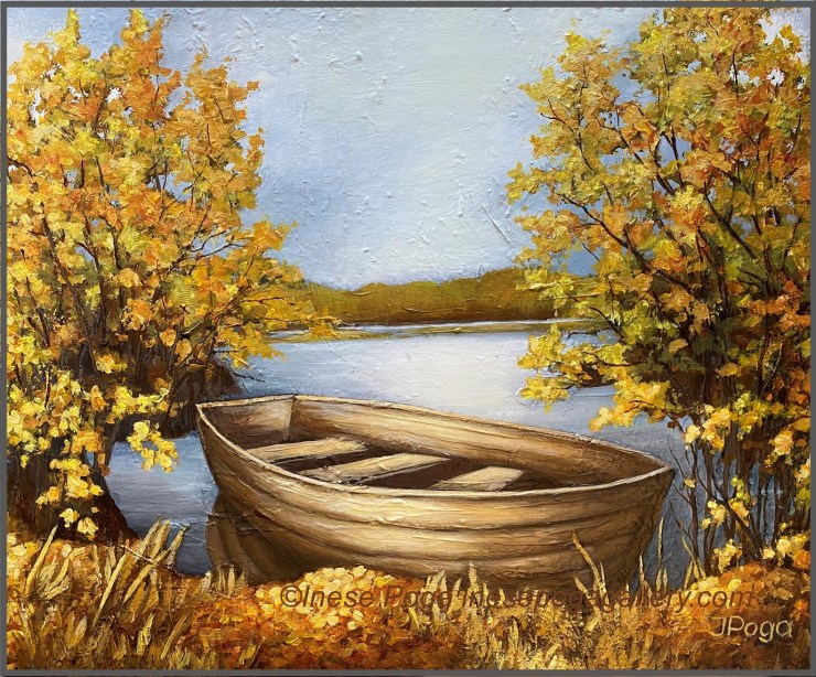 The sunset boat, acrylic painting by Inese Poga