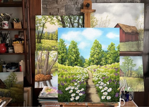 Blue sky over summer meadows studio view