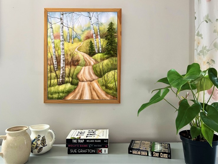 Spring landscape painting, watercolor