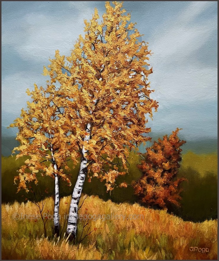 Fall birch acrylic painting
