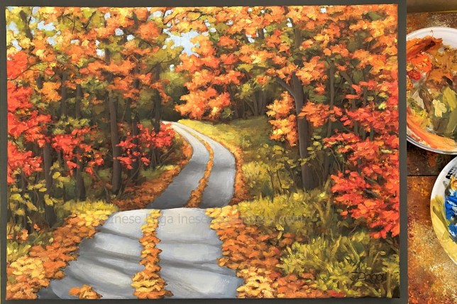 Fall landscape, fall trees, acrylic painting