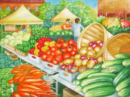 Farmer's market painting in watercolor