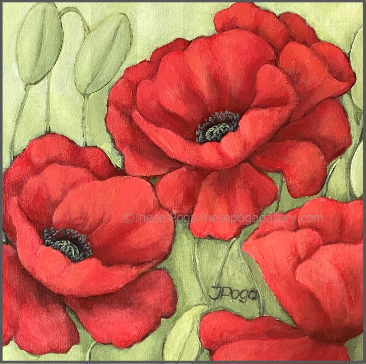 Red poppies, acrylic painting