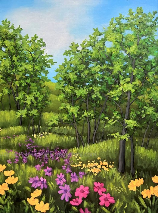 Flower fields, acrylic painting, home