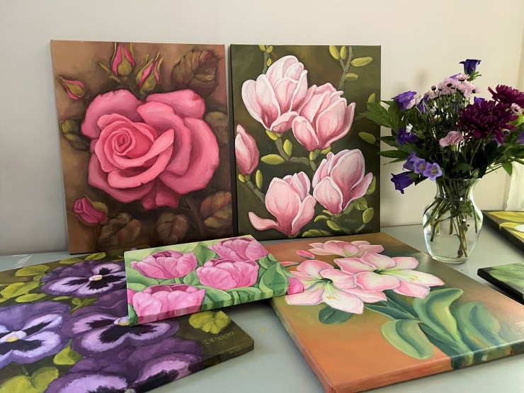 Large flower paintings, art for sale