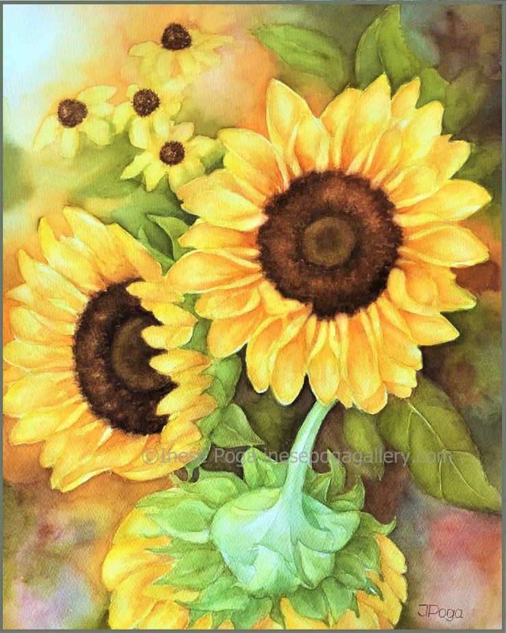 Sunflower, floral watercolor painting