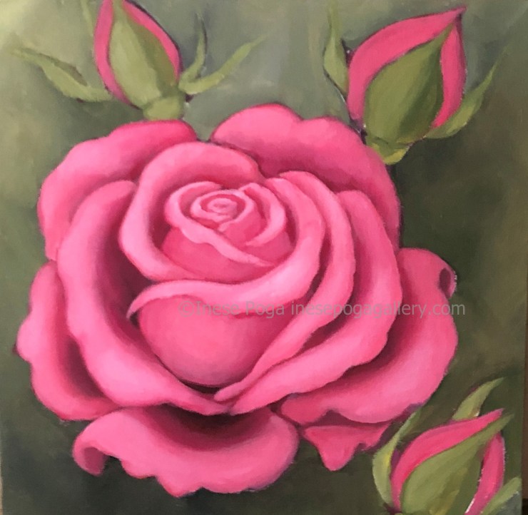 Pink rose painting, acrylic painting