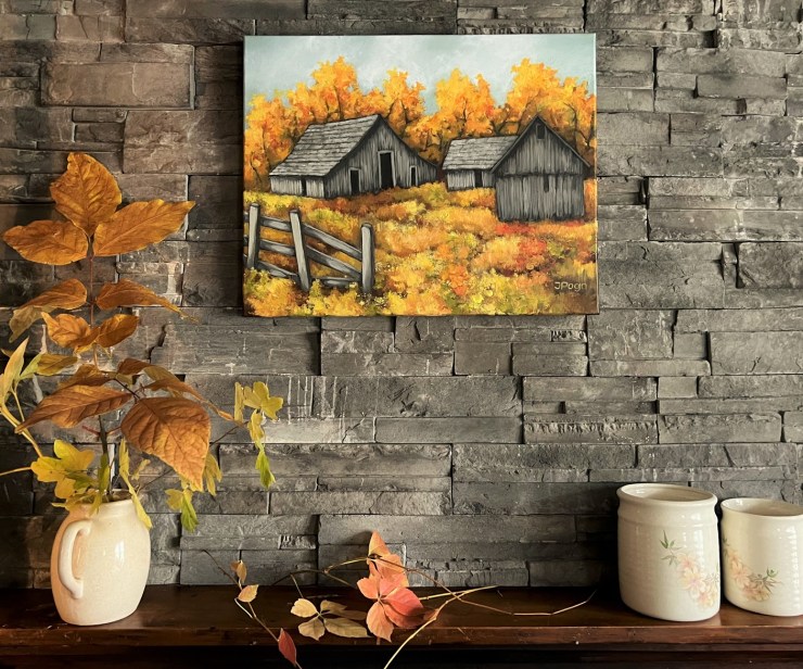Country barn, acrylic painting