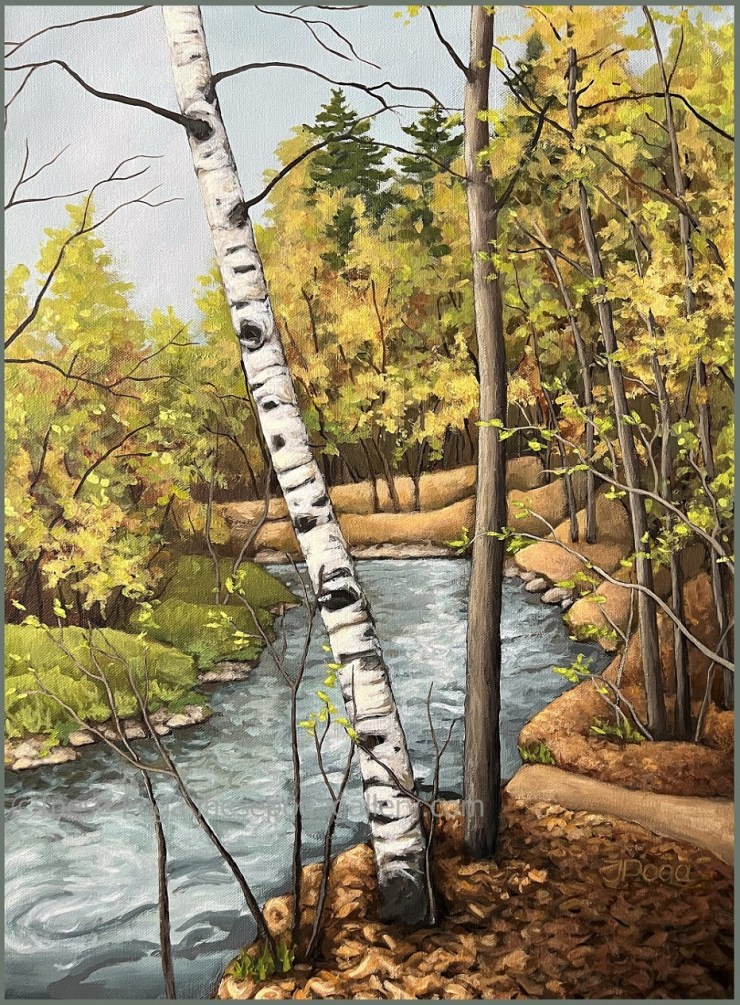 Spring landscape painting, creek