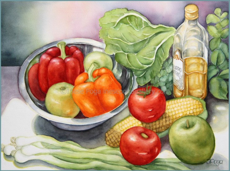 Watercolor still life, time for salad