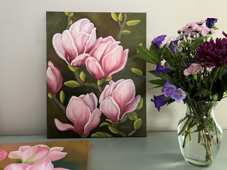 Flower paintings, pink magnolia