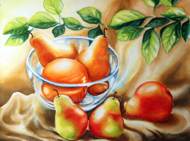 Art studio, still life with pears