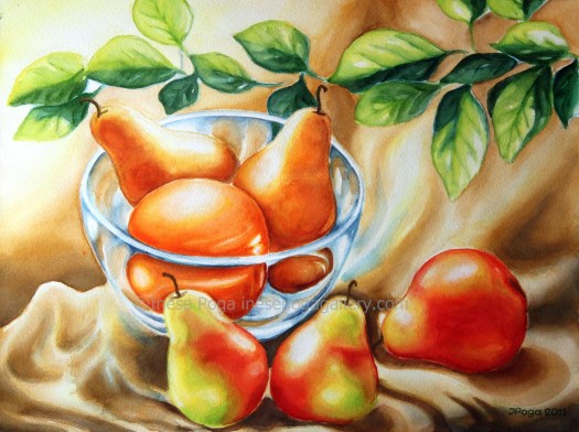 Art studio, still life with pears