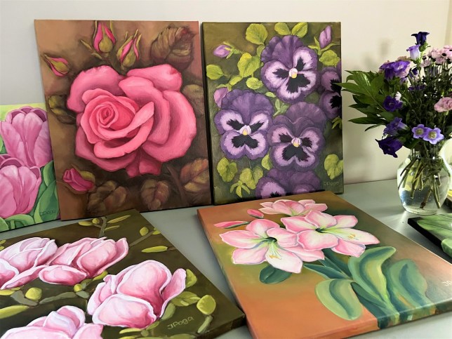 Rose painting, pansy painting, flower paintings for sale