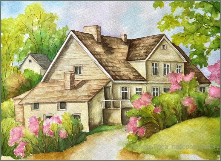 Old rural house, spring landscape