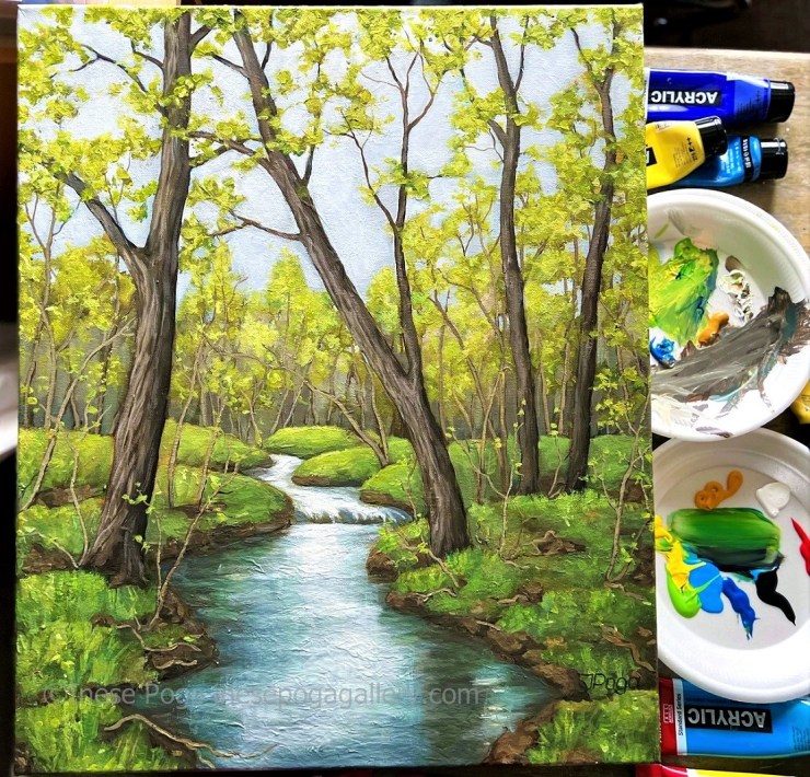Art classes, painting spring landscape