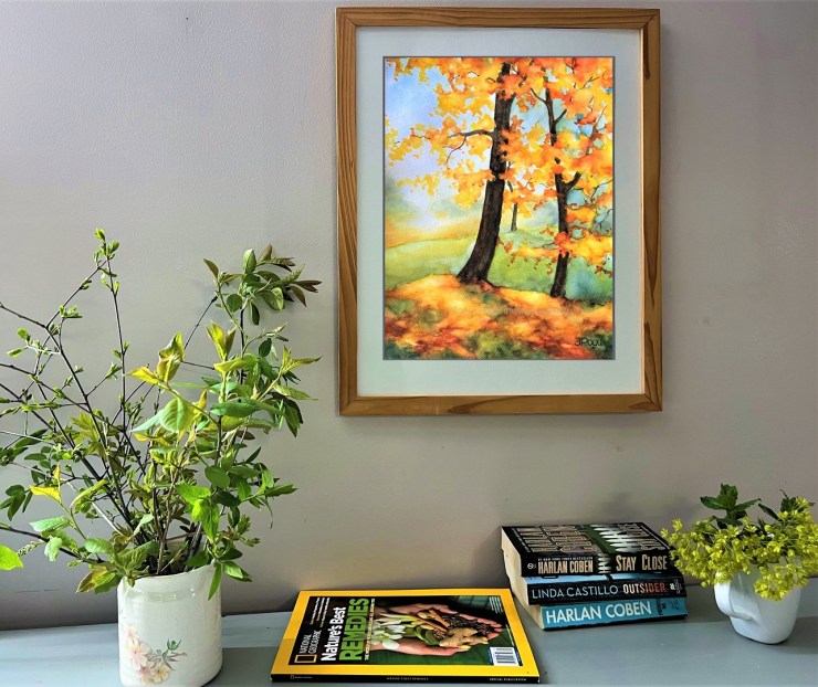 Fall trees watercolor for sale